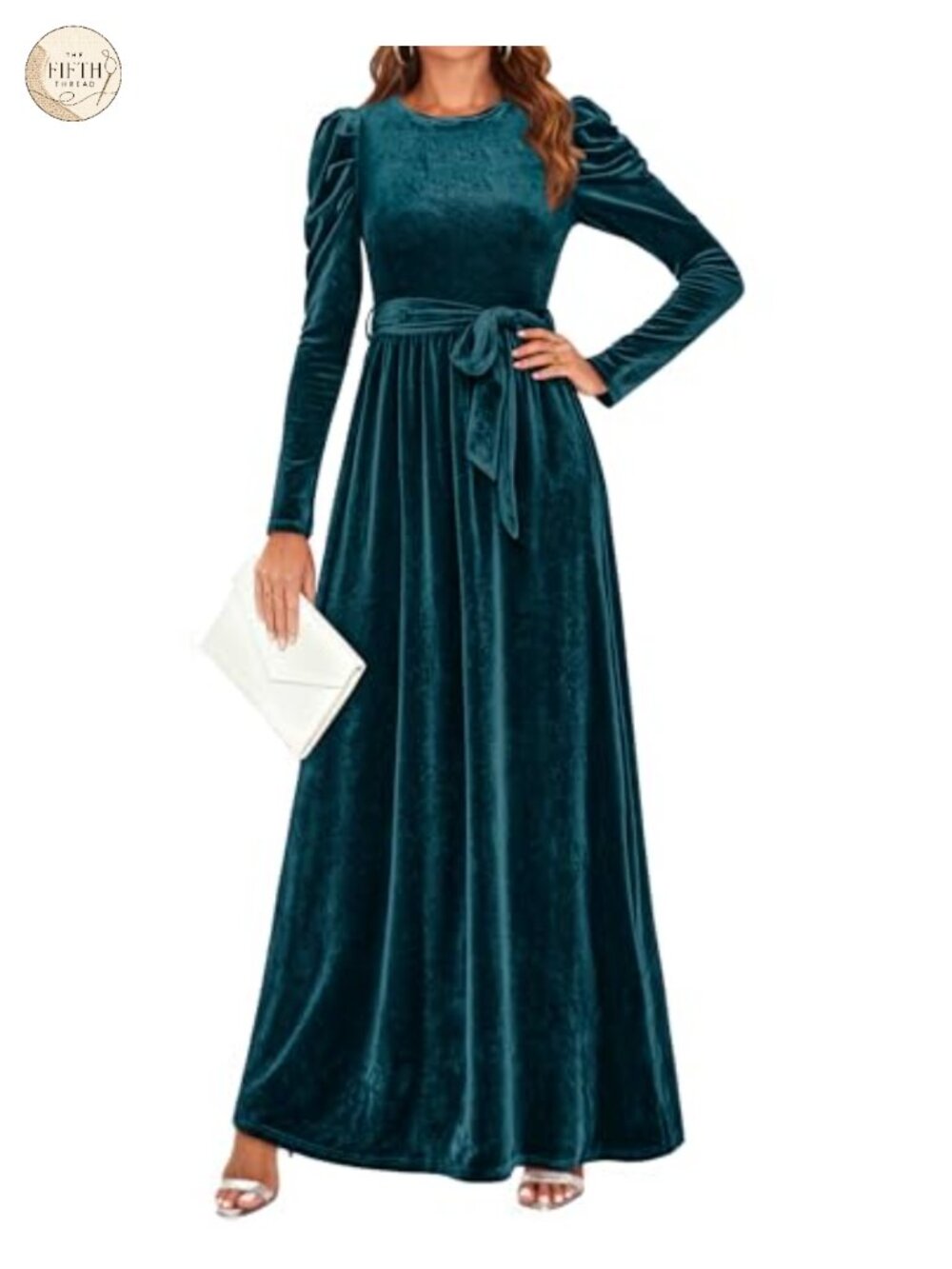 Velvet Long Puff Sleeve Maxi Dress High Waist Ruched Formal